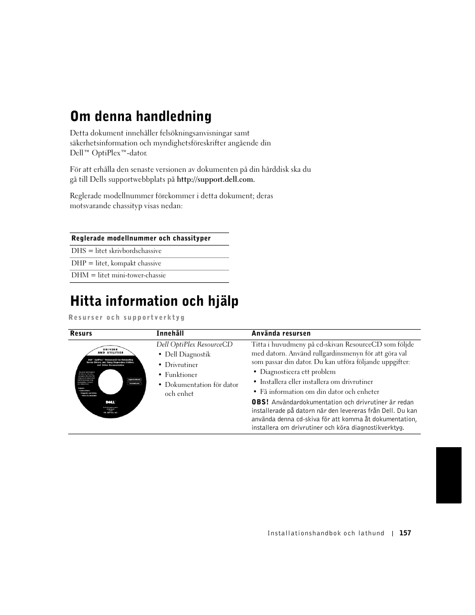 Om denna handledning, Hitta information och hjälp, Svenska | Dell OptiPlex GX240 User Manual | Page 159 / 182