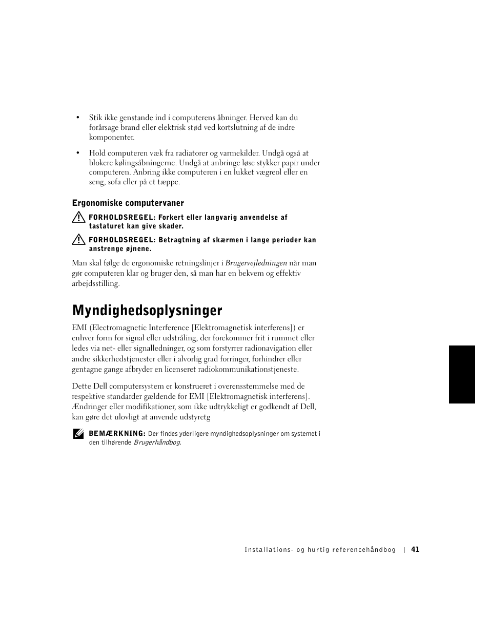 Ergonomiske computervaner, Myndighedsoplysninger | Dell OptiPlex GX240 User Manual | Page 43 / 182
