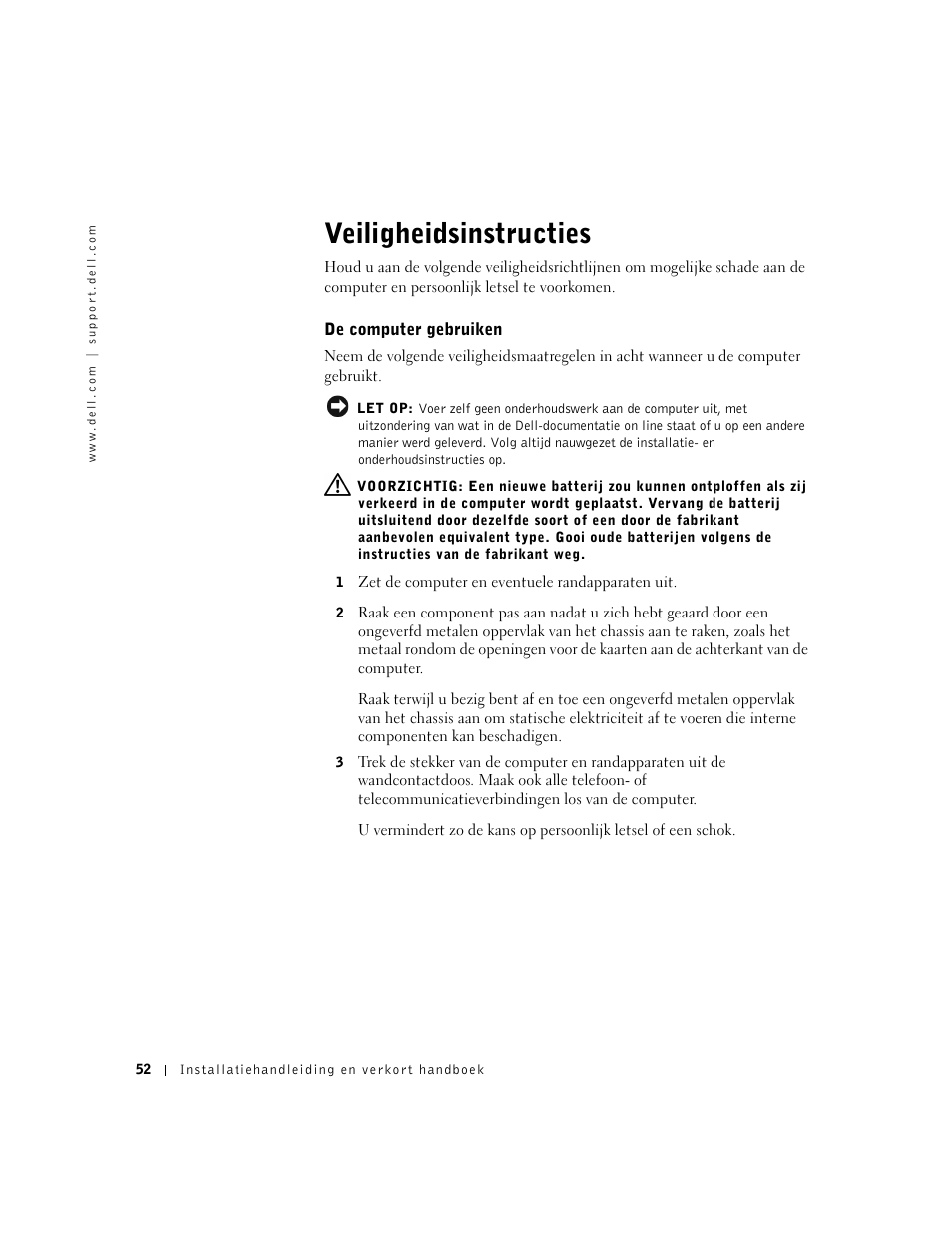 Veiligheidsinstructies, De computer gebruiken | Dell OptiPlex GX240 User Manual | Page 54 / 182