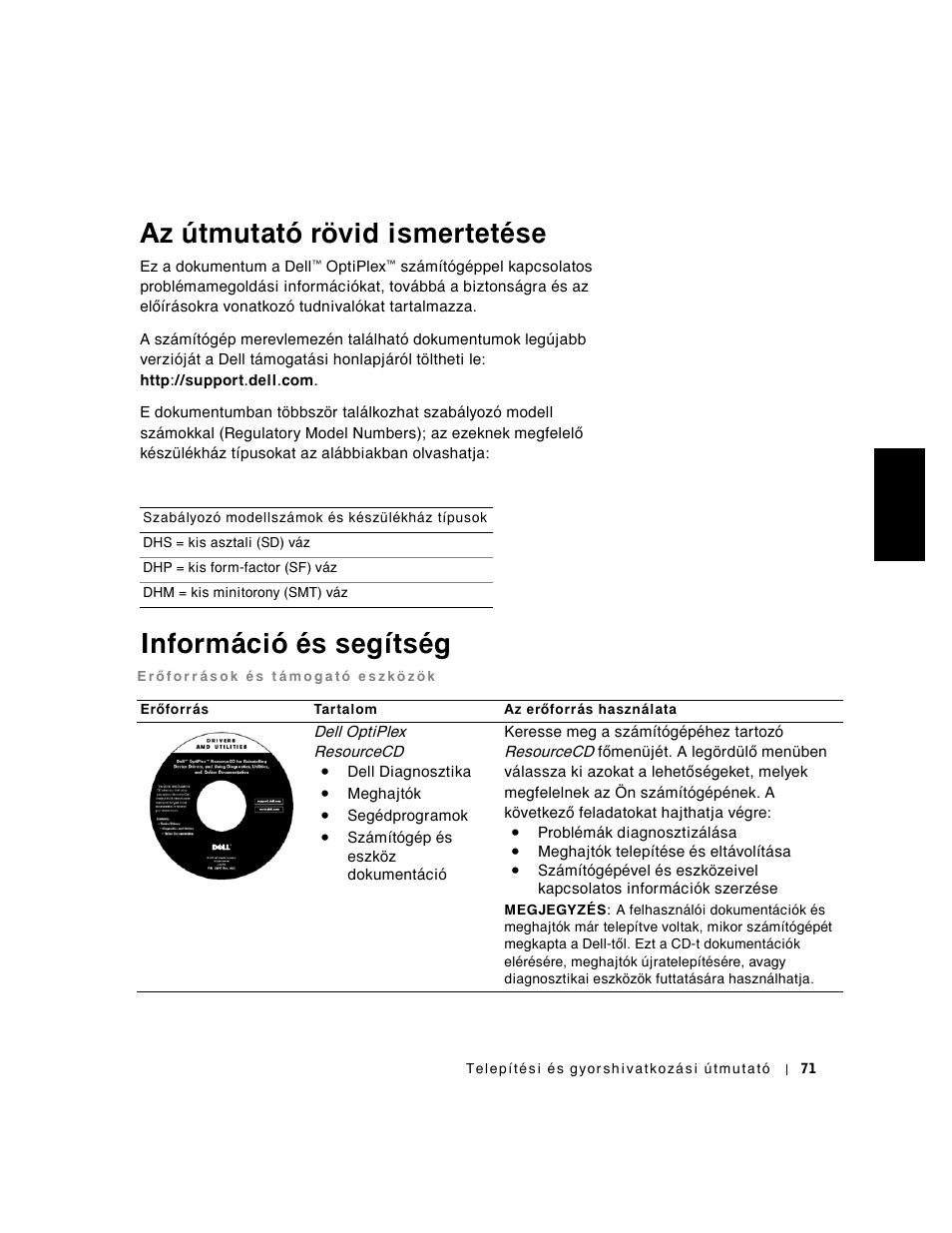 Az útmutató rövid ismertetése, Információ és segítség, Magyar | Öwpxwdwï uòylg lvphuwhwåvh, Qirup½flï åv vhjéwvåj | Dell OptiPlex GX240 User Manual | Page 73 / 182