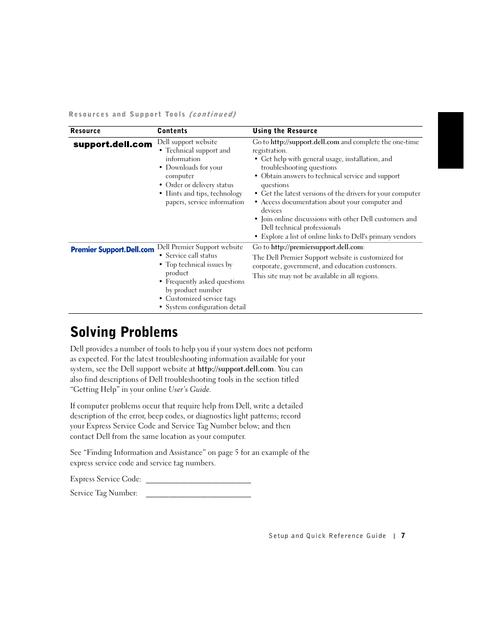 Solving problems | Dell OptiPlex GX240 User Manual | Page 9 / 182