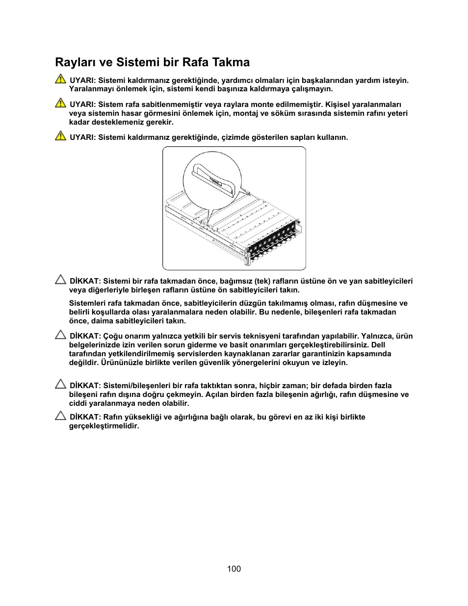 Rayları ve sistemi bir rafa takma | Dell PowerEdge C410x User Manual | Page 102 / 122