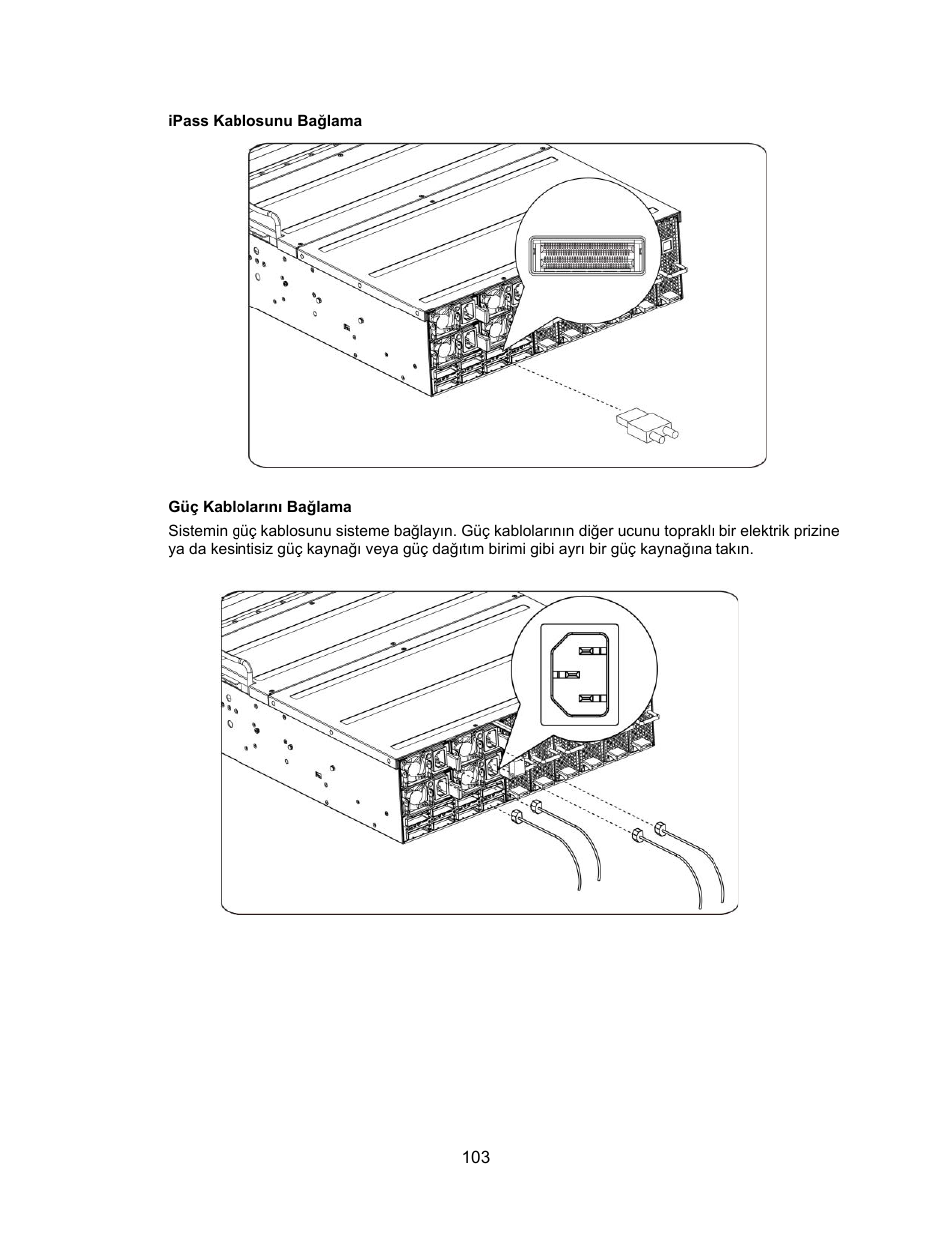 Ipass kablosunu bağlama, Güç kablolarını bağlama | Dell PowerEdge C410x User Manual | Page 105 / 122