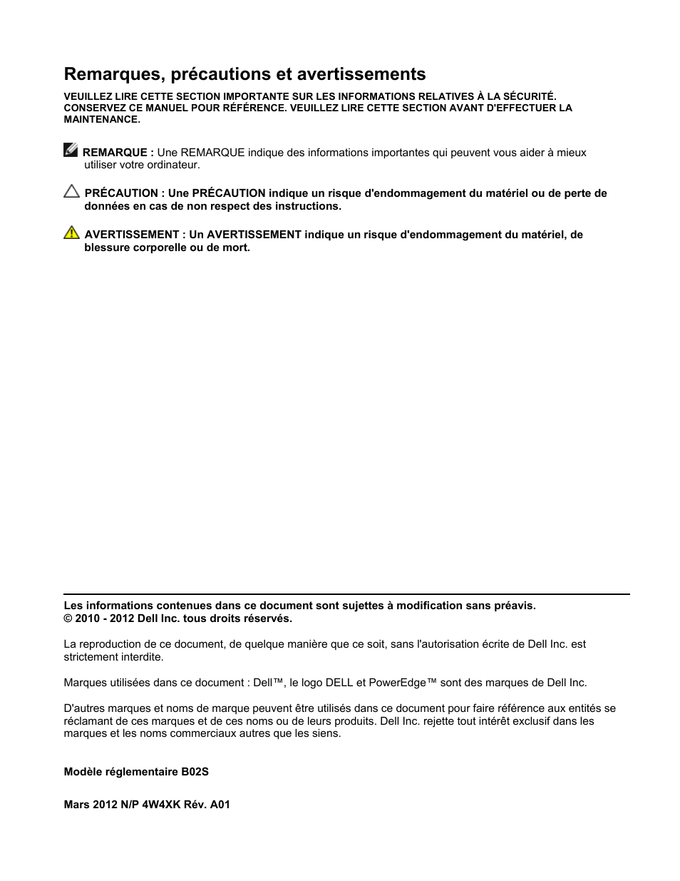 Remarques, précautions et avertissements | Dell PowerEdge C410x User Manual | Page 28 / 122