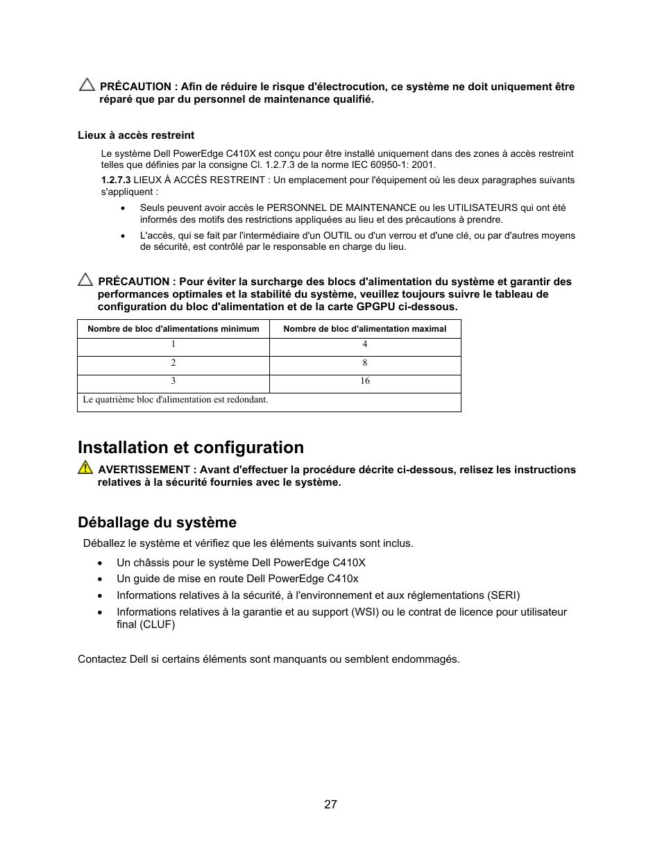 Installation et configuration, Déballage du système | Dell PowerEdge C410x User Manual | Page 29 / 122