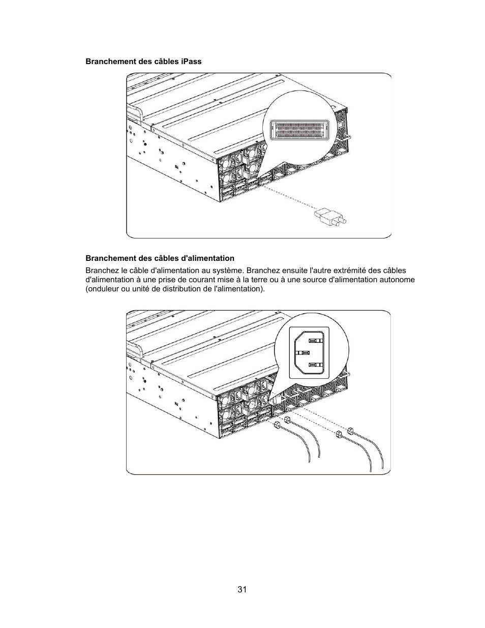 Branchement des câbles ipass, Branchement des câbles d'alimentation | Dell PowerEdge C410x User Manual | Page 33 / 122