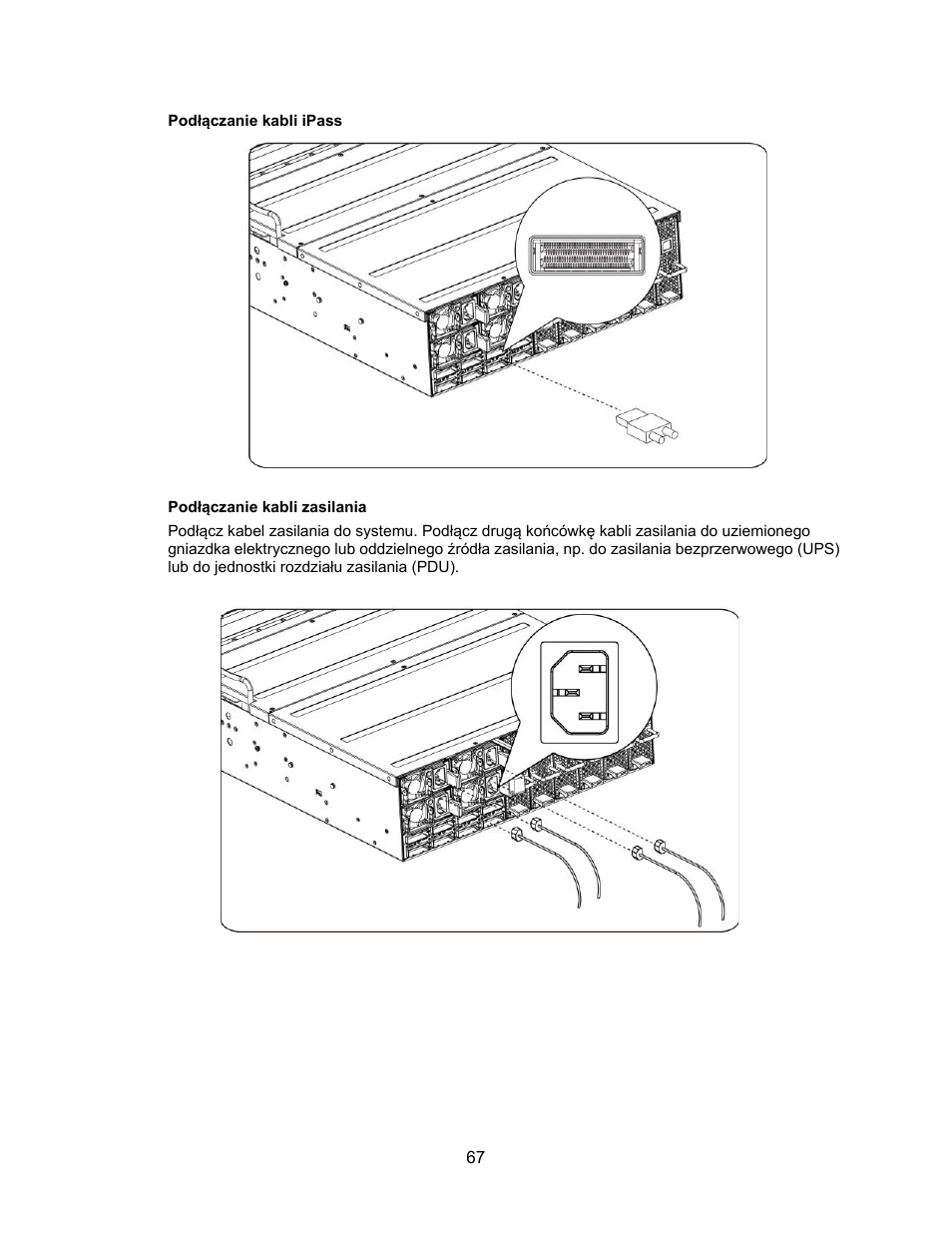 Podłączanie kabli ipass, Podłączanie kabli zasilania | Dell PowerEdge C410x User Manual | Page 69 / 122