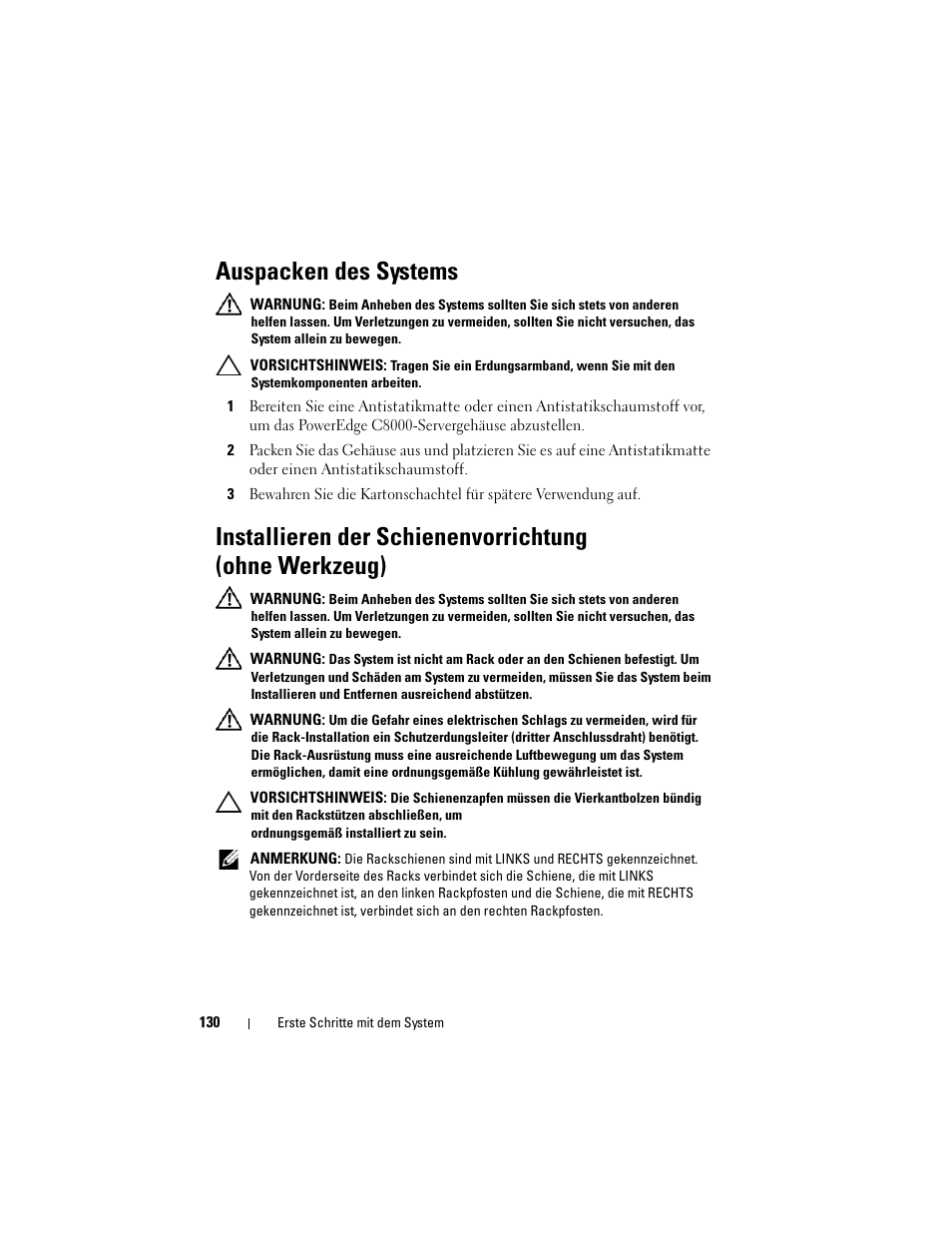 Auspacken des systems | Dell PowerEdge C8000 User Manual | Page 132 / 430