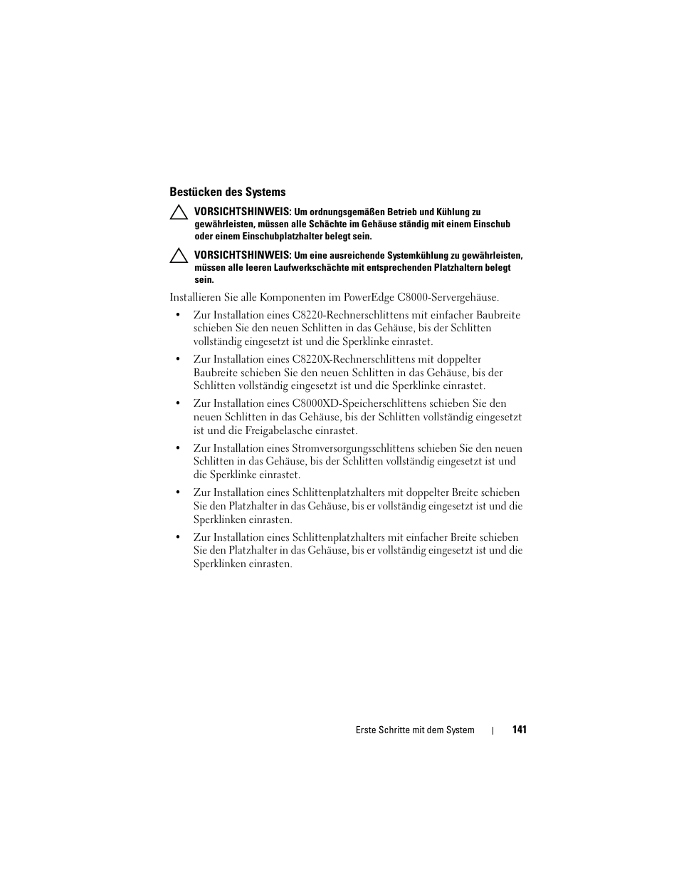 Bestücken des systems | Dell PowerEdge C8000 User Manual | Page 143 / 430