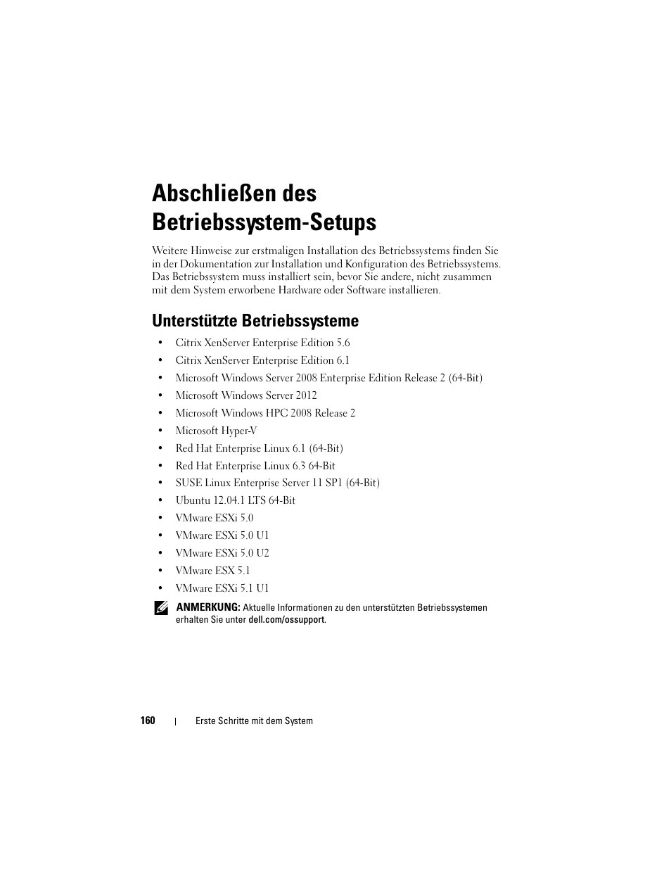 Abschließen des betriebssystem-setups, Unterstützte betriebssysteme | Dell PowerEdge C8000 User Manual | Page 162 / 430