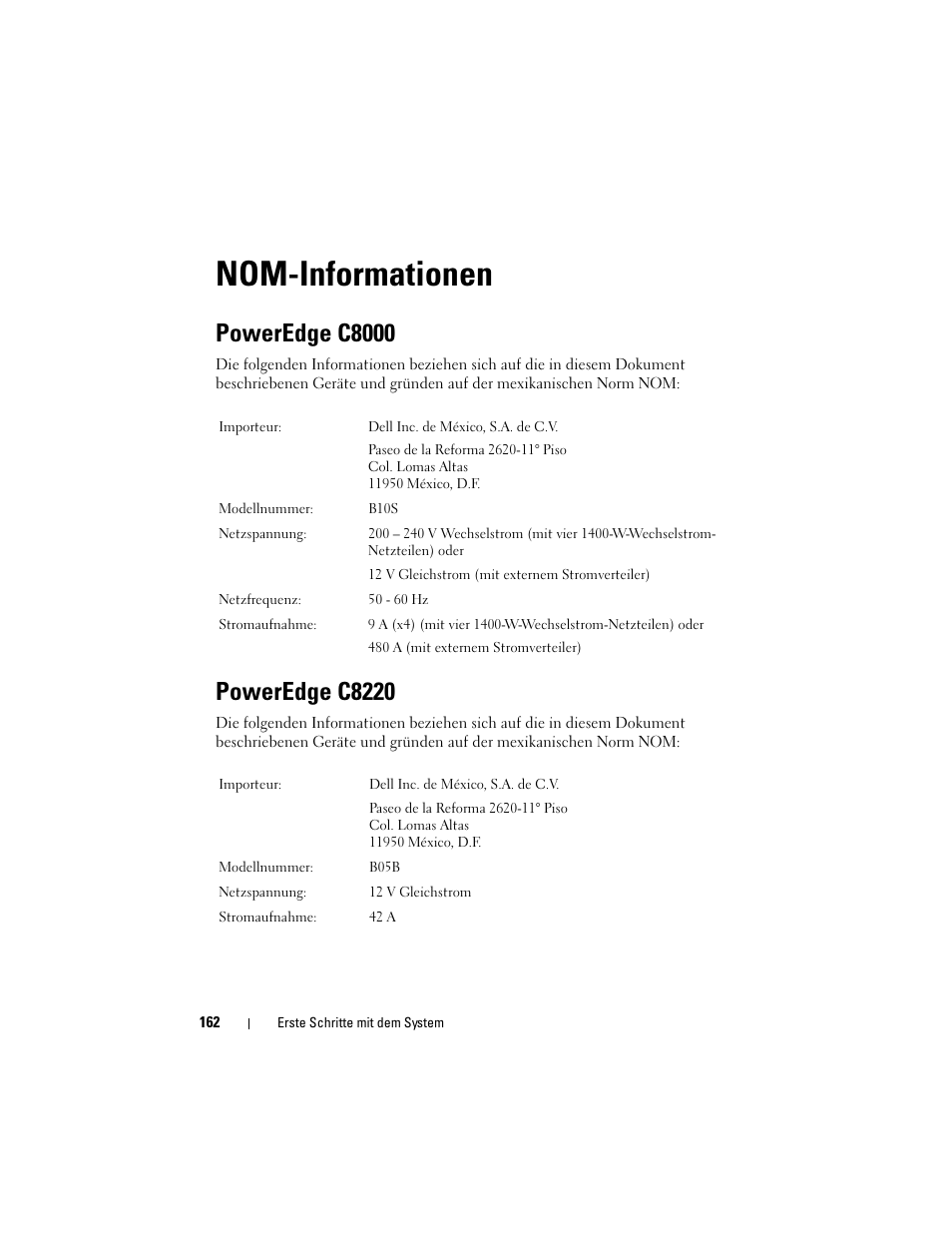 Nom-informationen, Poweredge c8000, Poweredge c8220 | Dell PowerEdge C8000 User Manual | Page 164 / 430