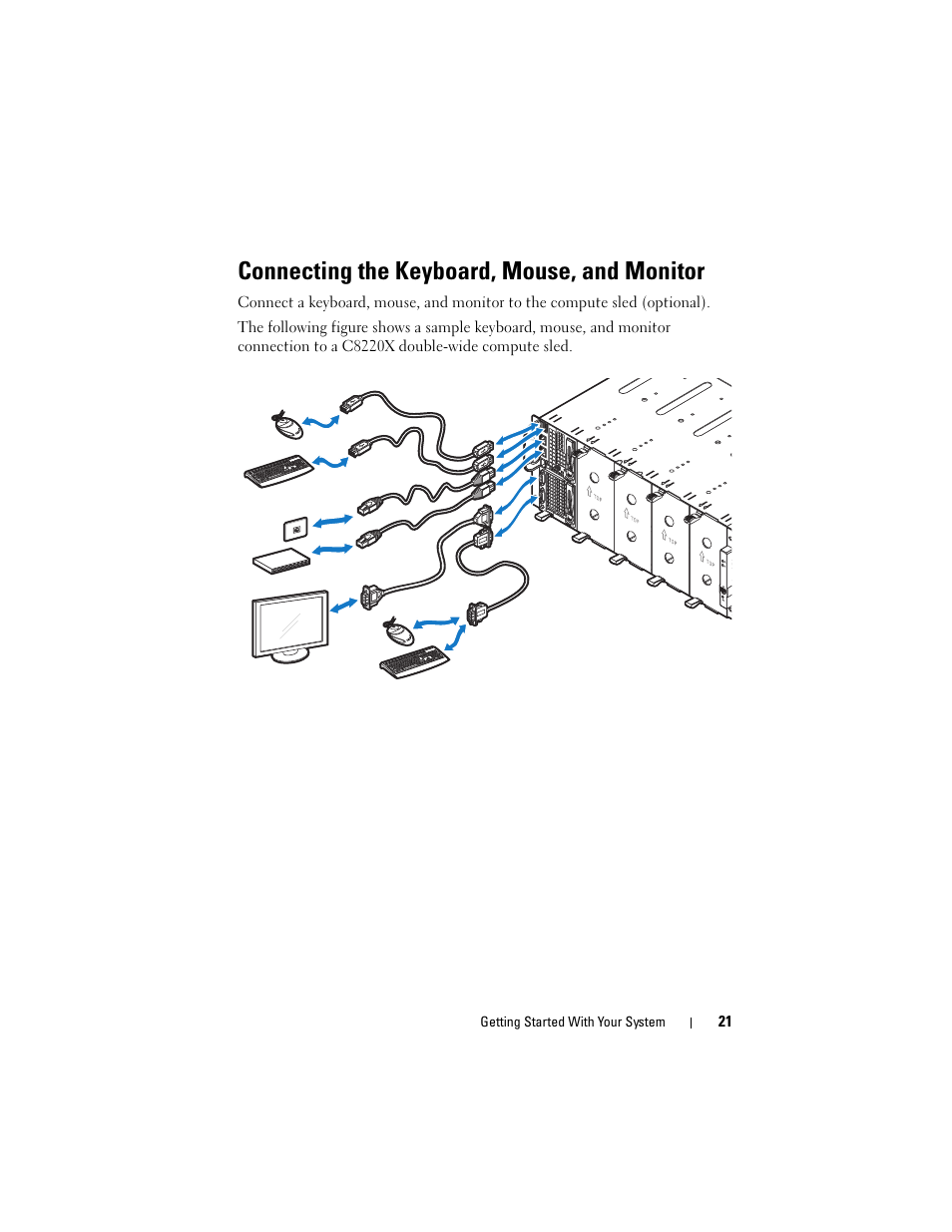Connecting the keyboard, mouse, and monitor | Dell PowerEdge C8000 User Manual | Page 23 / 430