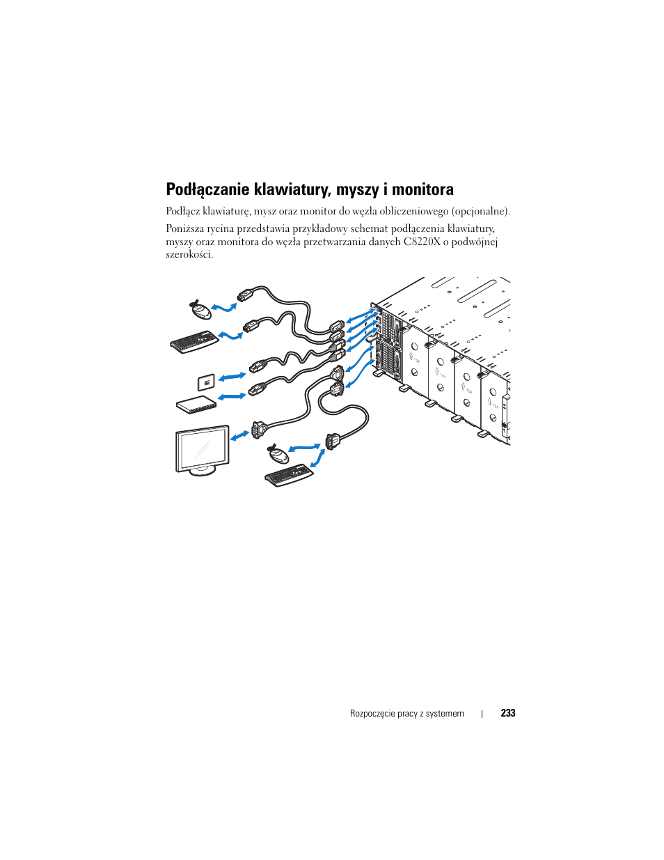 Podłączanie klawiatury, myszy i monitora | Dell PowerEdge C8000 User Manual | Page 235 / 430