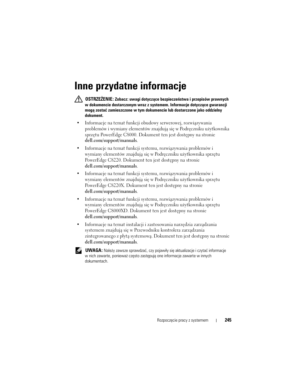 Inne przydatne informacje | Dell PowerEdge C8000 User Manual | Page 247 / 430