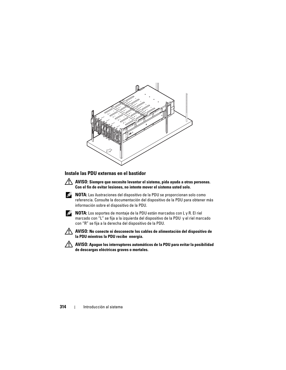 Instale las pdu externas en el bastidor | Dell PowerEdge C8000 User Manual | Page 316 / 430