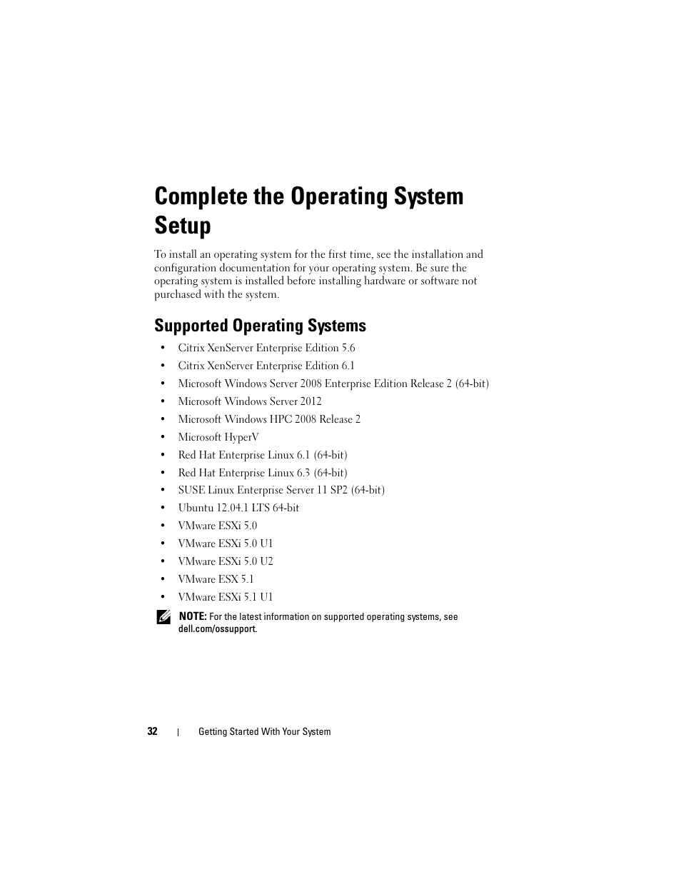 Complete the operating system setup, Supported operating systems | Dell PowerEdge C8000 User Manual | Page 34 / 430