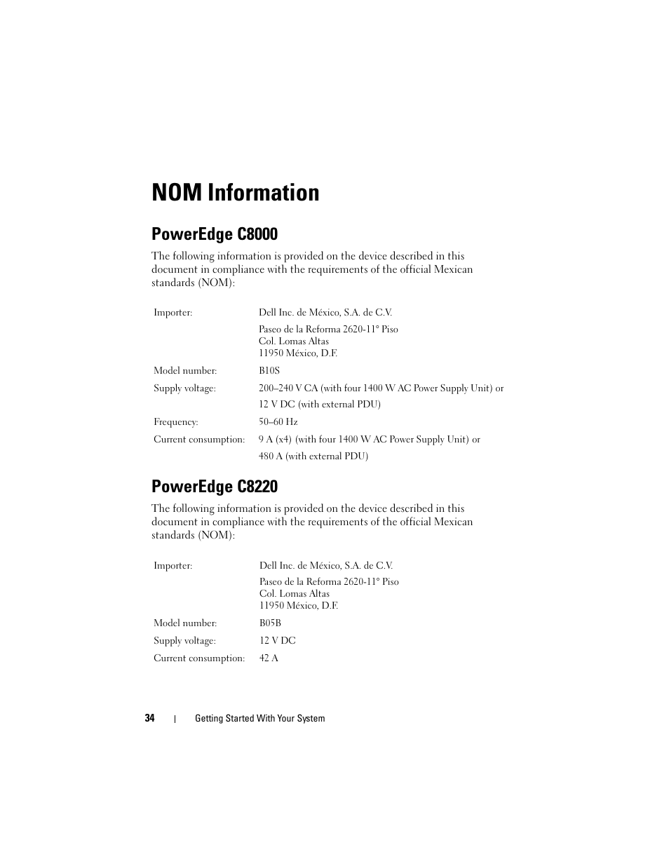 Nom information, Poweredge c8000, Poweredge c8220 | Dell PowerEdge C8000 User Manual | Page 36 / 430