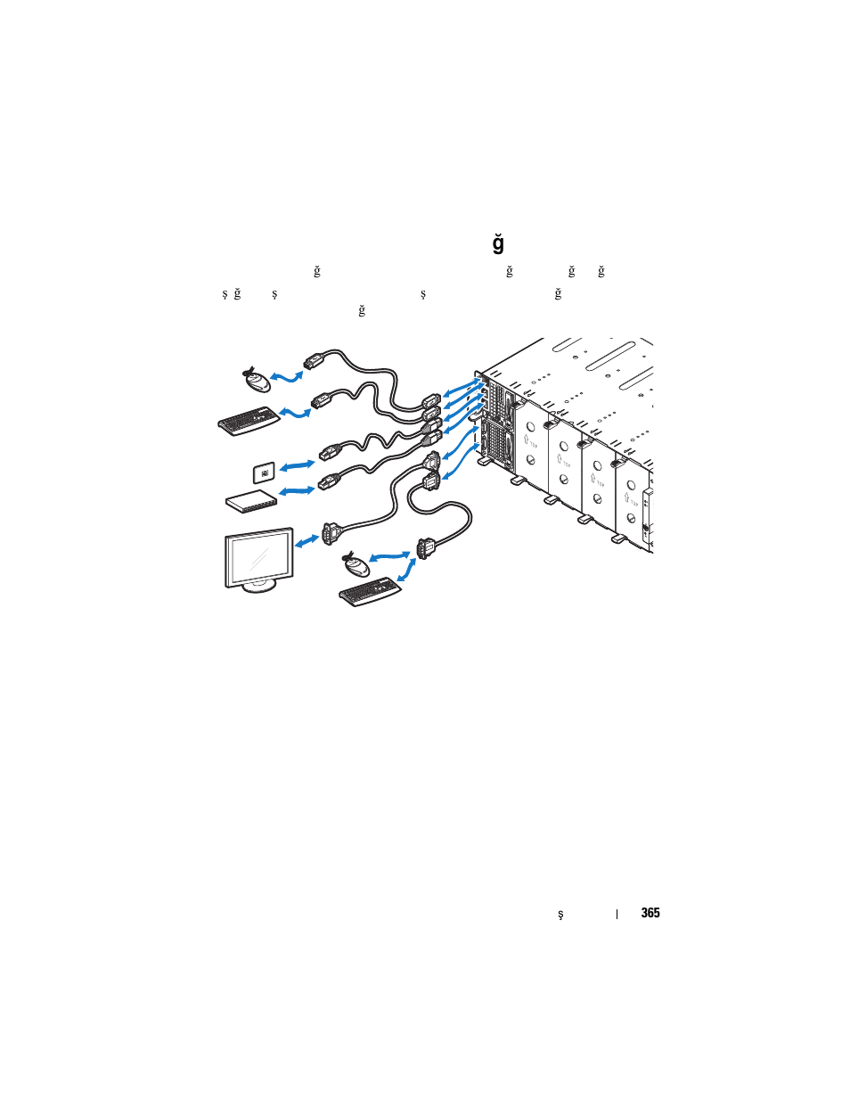 Klavye, fare ve monitörün bağlanması, Klavye, fare ve monitörün ba ğ lanması | Dell PowerEdge C8000 User Manual | Page 367 / 430