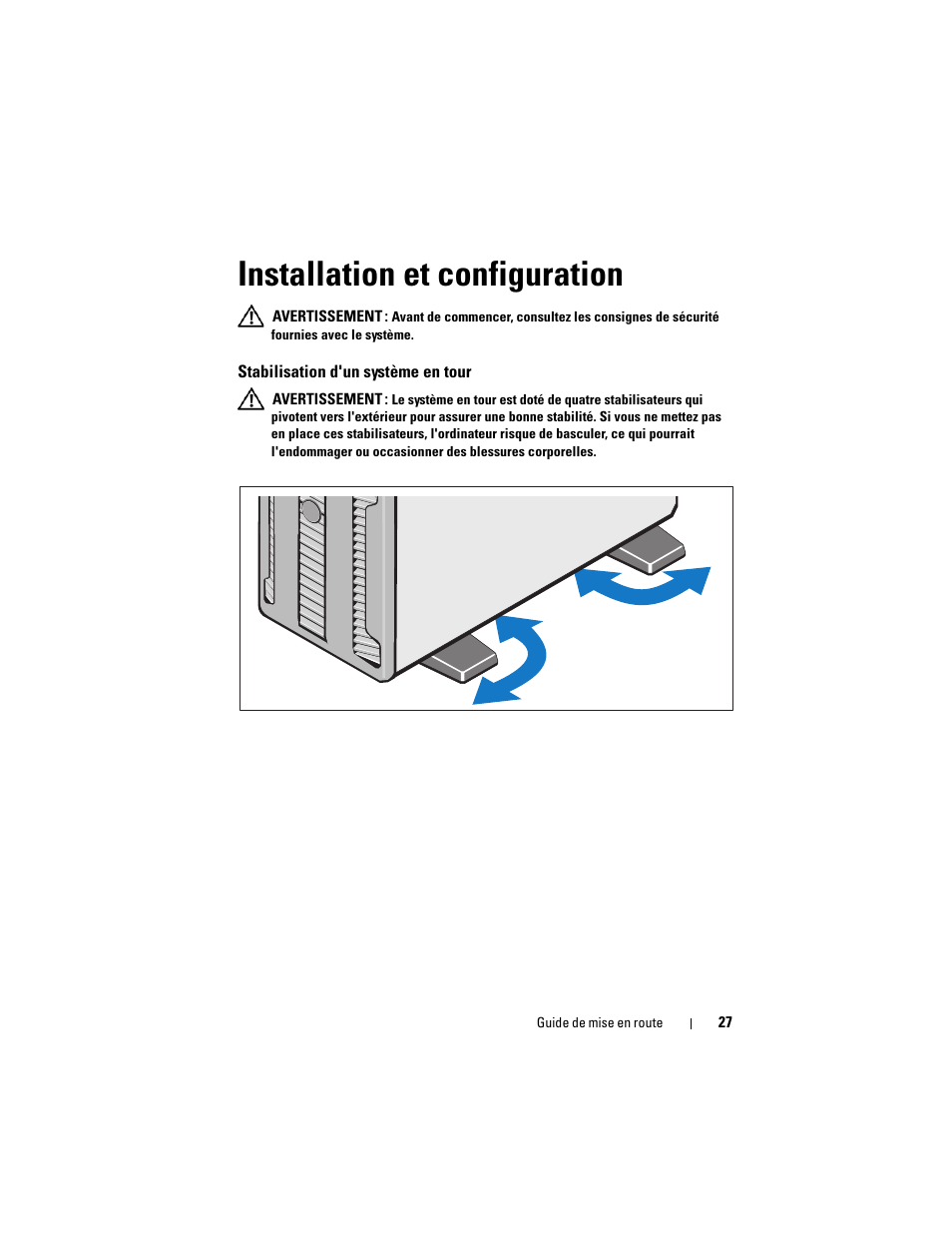 Installation et configuration, Stabilisation d'un système en tour | Dell PowerEdge T410 User Manual | Page 29 / 122
