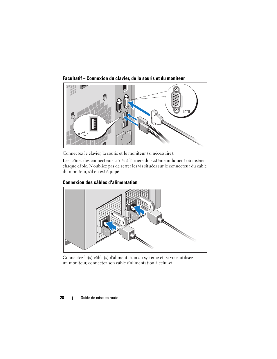 Connexion des câbles d'alimentation | Dell PowerEdge T410 User Manual | Page 30 / 122