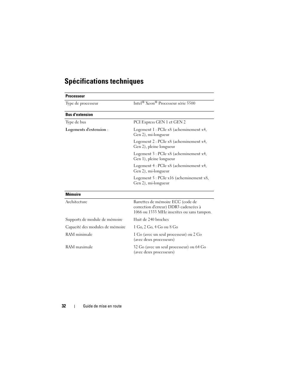 Spécifications techniques | Dell PowerEdge T410 User Manual | Page 34 / 122