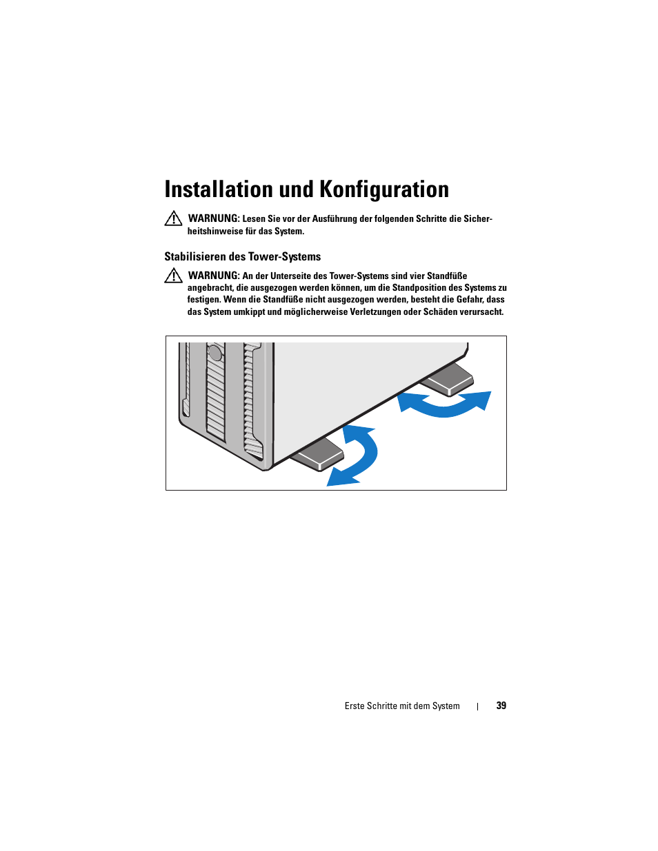 Installation und konfiguration, Stabilisieren des tower-systems | Dell PowerEdge T410 User Manual | Page 41 / 122