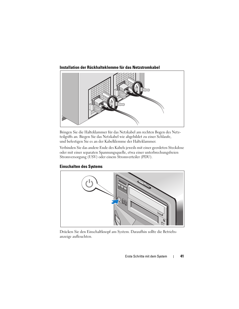 Einschalten des systems | Dell PowerEdge T410 User Manual | Page 43 / 122