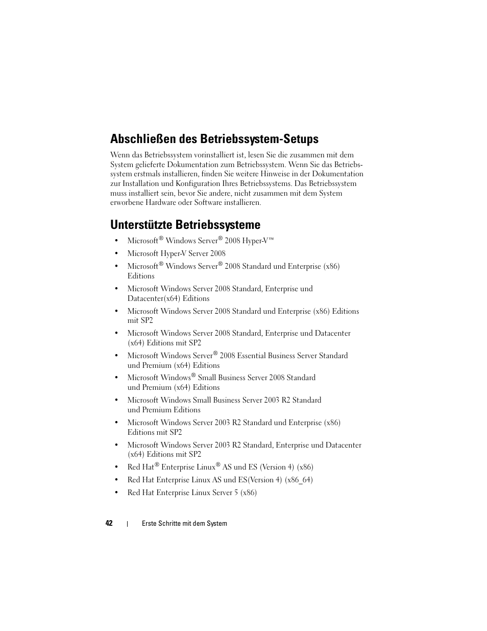 Abschließen des betriebssystem-setups, Unterstützte betriebssysteme | Dell PowerEdge T410 User Manual | Page 44 / 122