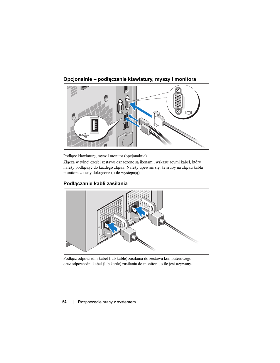 Podłączanie kabli zasilania | Dell PowerEdge T410 User Manual | Page 66 / 122