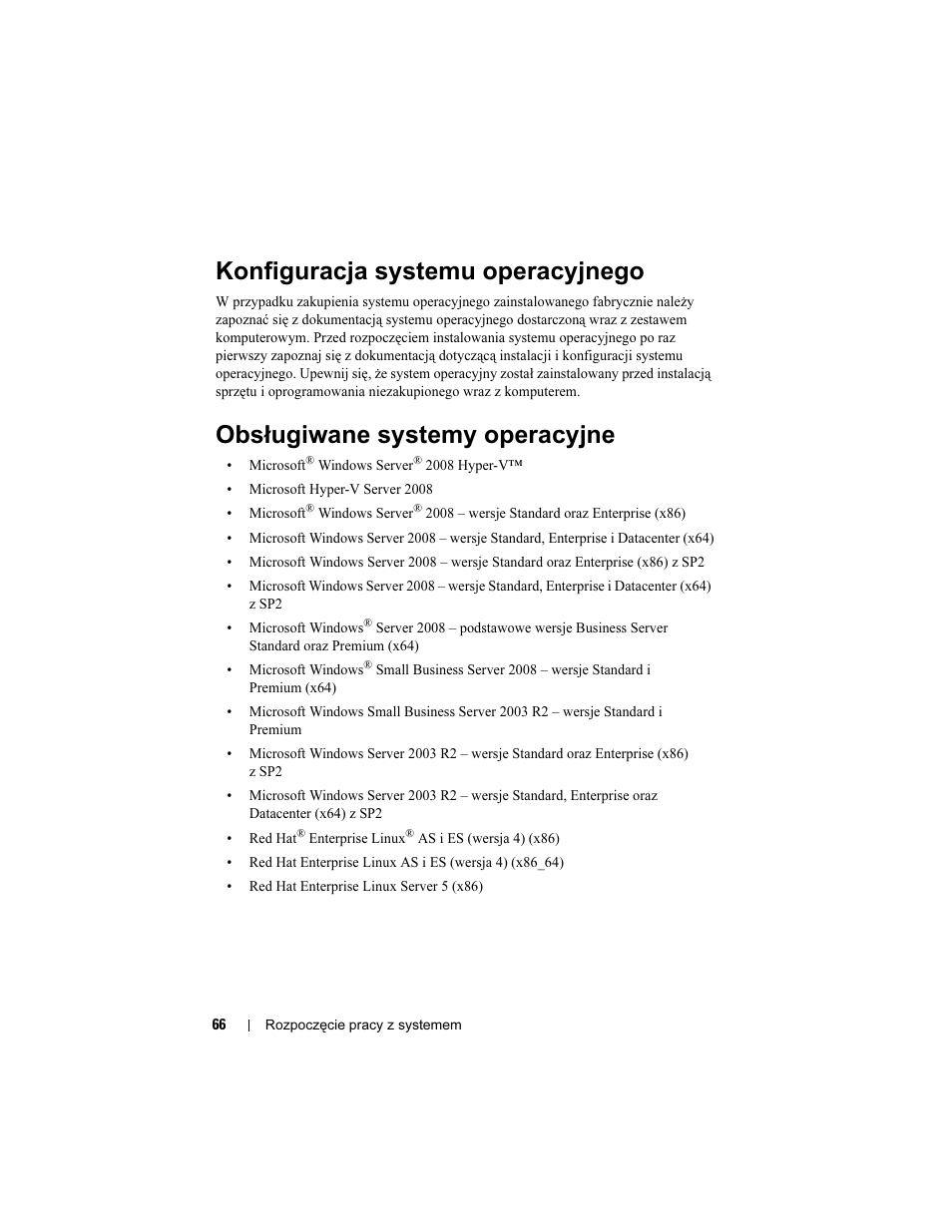 Konfiguracja systemu operacyjnego, Obsługiwane systemy operacyjne | Dell PowerEdge T410 User Manual | Page 68 / 122