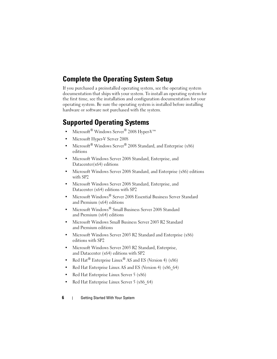 Complete the operating system setup, Supported operating systems | Dell PowerEdge T410 User Manual | Page 8 / 122