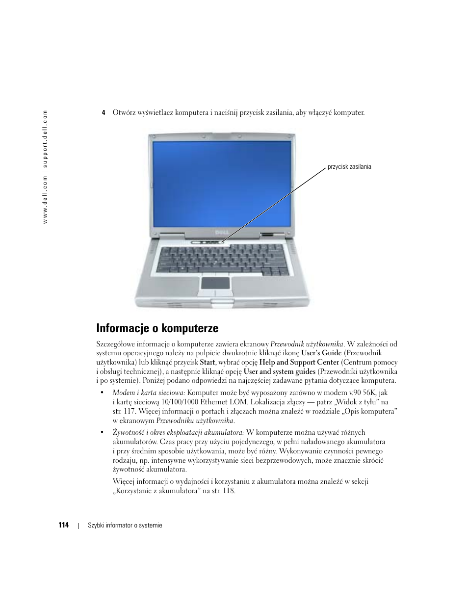 Informacje o komputerze | Dell Latitude D810 User Manual | Page 114 / 208