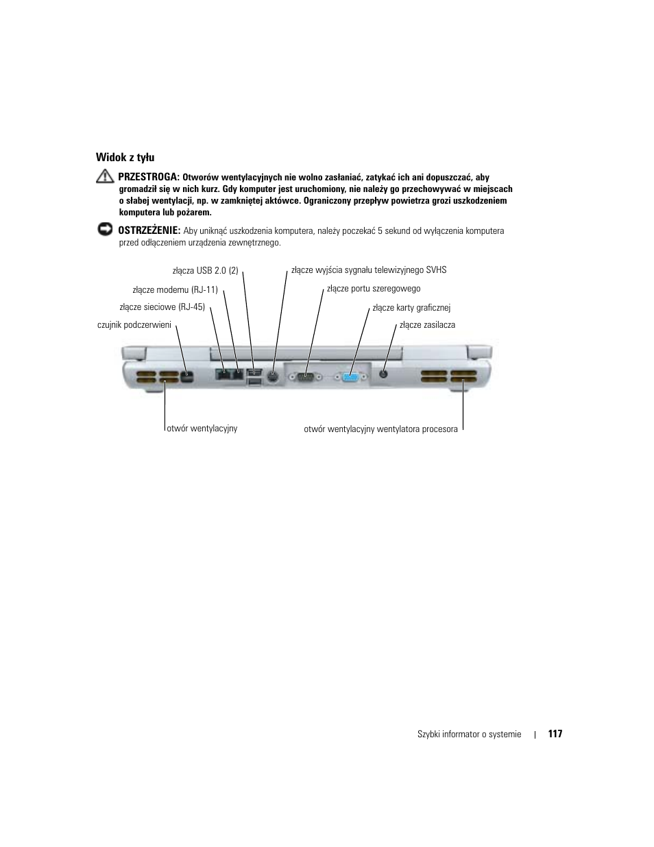 Widok z ty¸u, Widok z tyłu | Dell Latitude D810 User Manual | Page 117 / 208