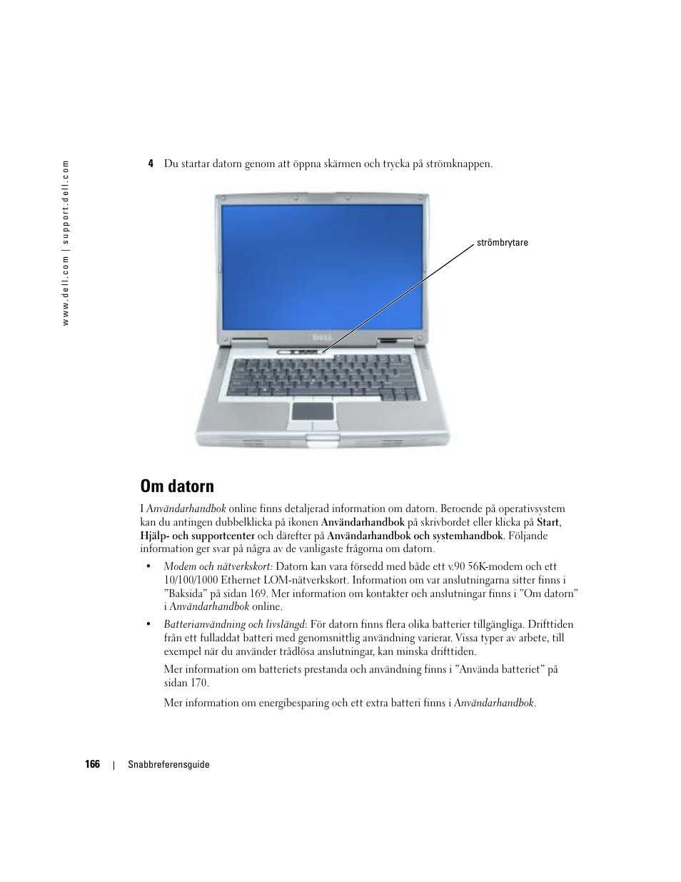 Om datorn | Dell Latitude D810 User Manual | Page 166 / 208