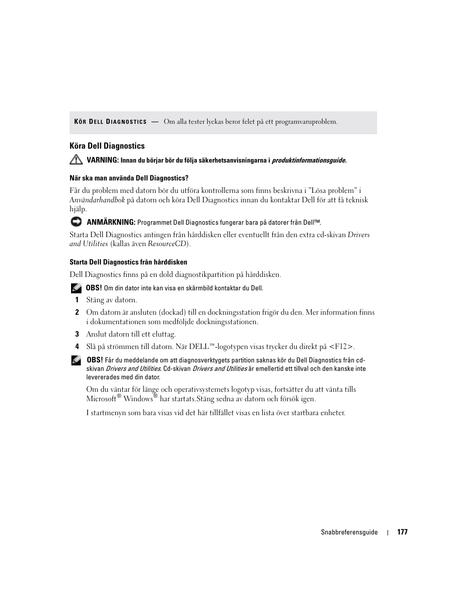 Köra dell diagnostics | Dell Latitude D810 User Manual | Page 177 / 208