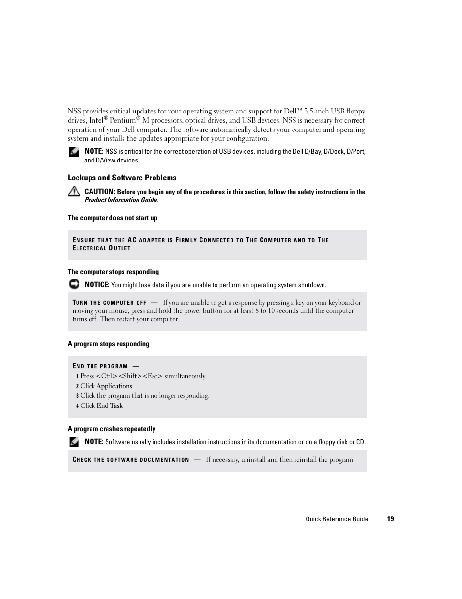 Lockups and software problems | Dell Latitude D810 User Manual | Page 19 / 208