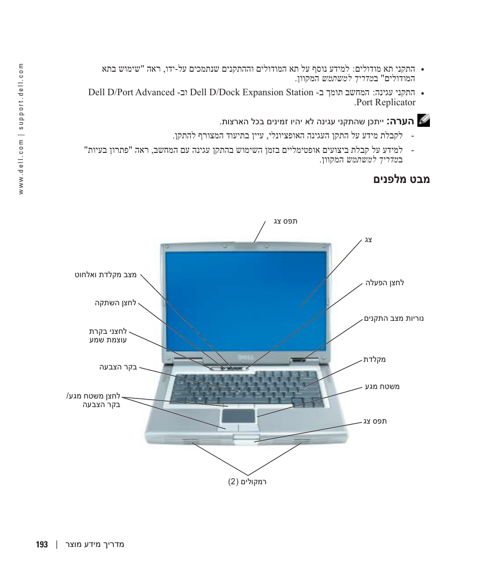 מבט מלפנים, םינפלמ טבמ | Dell Latitude D810 User Manual | Page 198 / 208