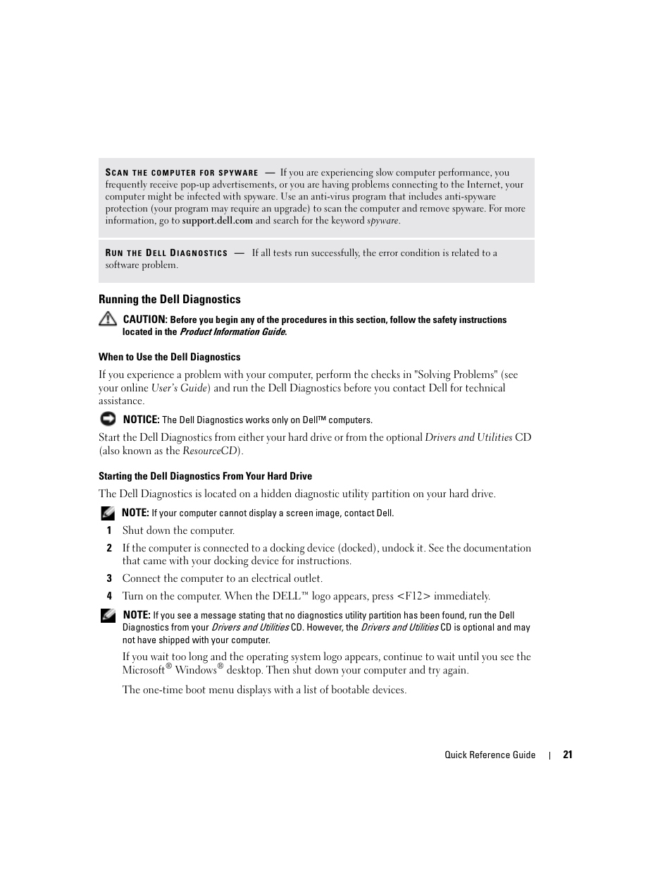 Running the dell diagnostics | Dell Latitude D810 User Manual | Page 21 / 208