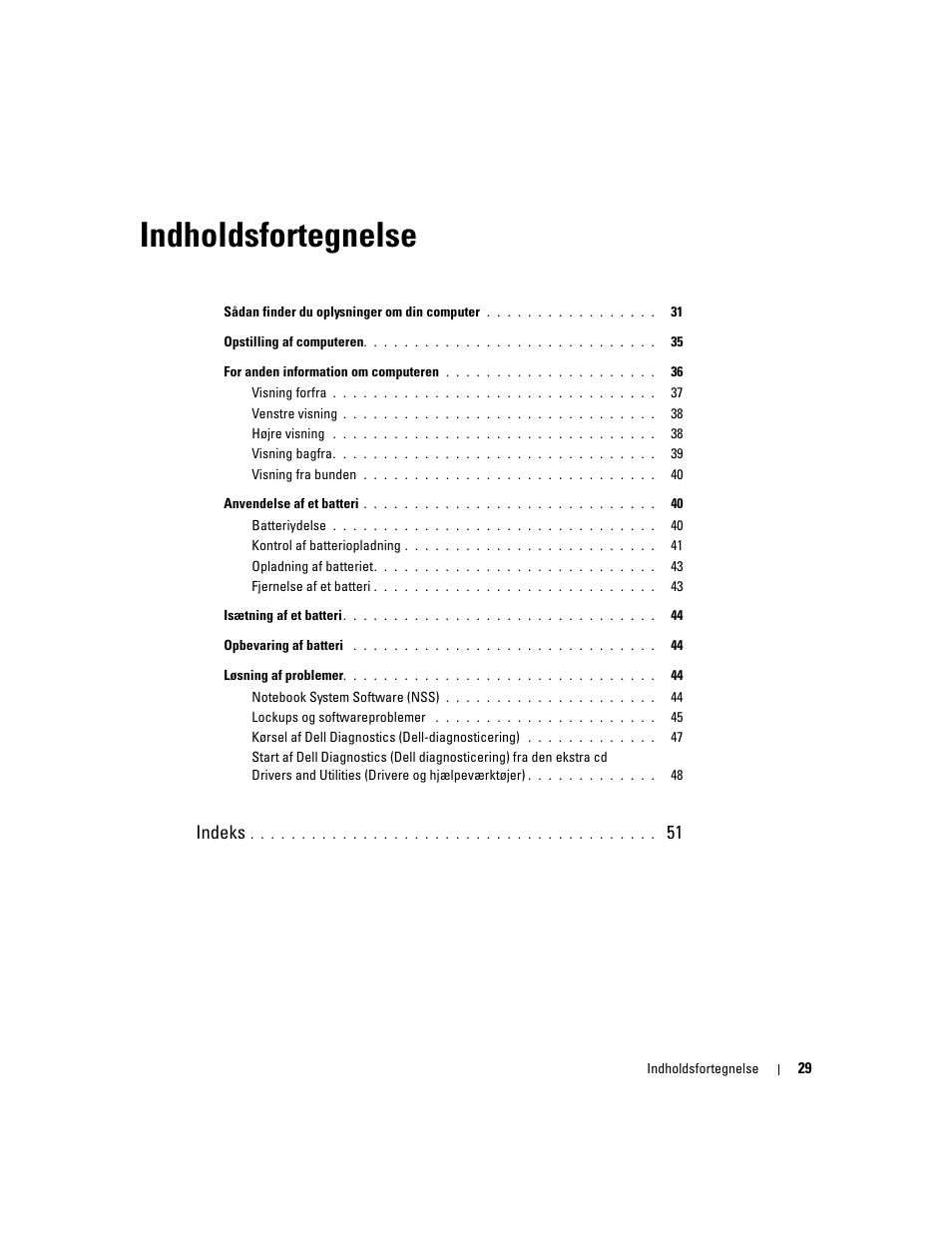Indholdsfortegnelse, Indeks | Dell Latitude D810 User Manual | Page 29 / 208