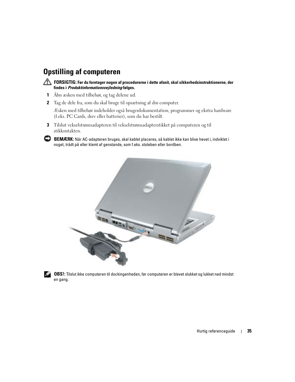 Opstilling af computeren | Dell Latitude D810 User Manual | Page 35 / 208