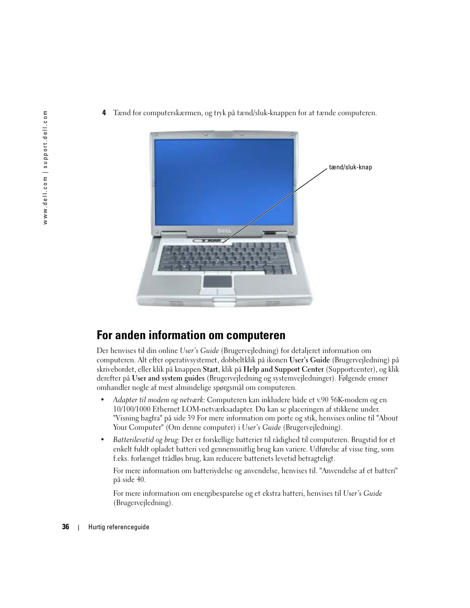 For anden information om computeren | Dell Latitude D810 User Manual | Page 36 / 208