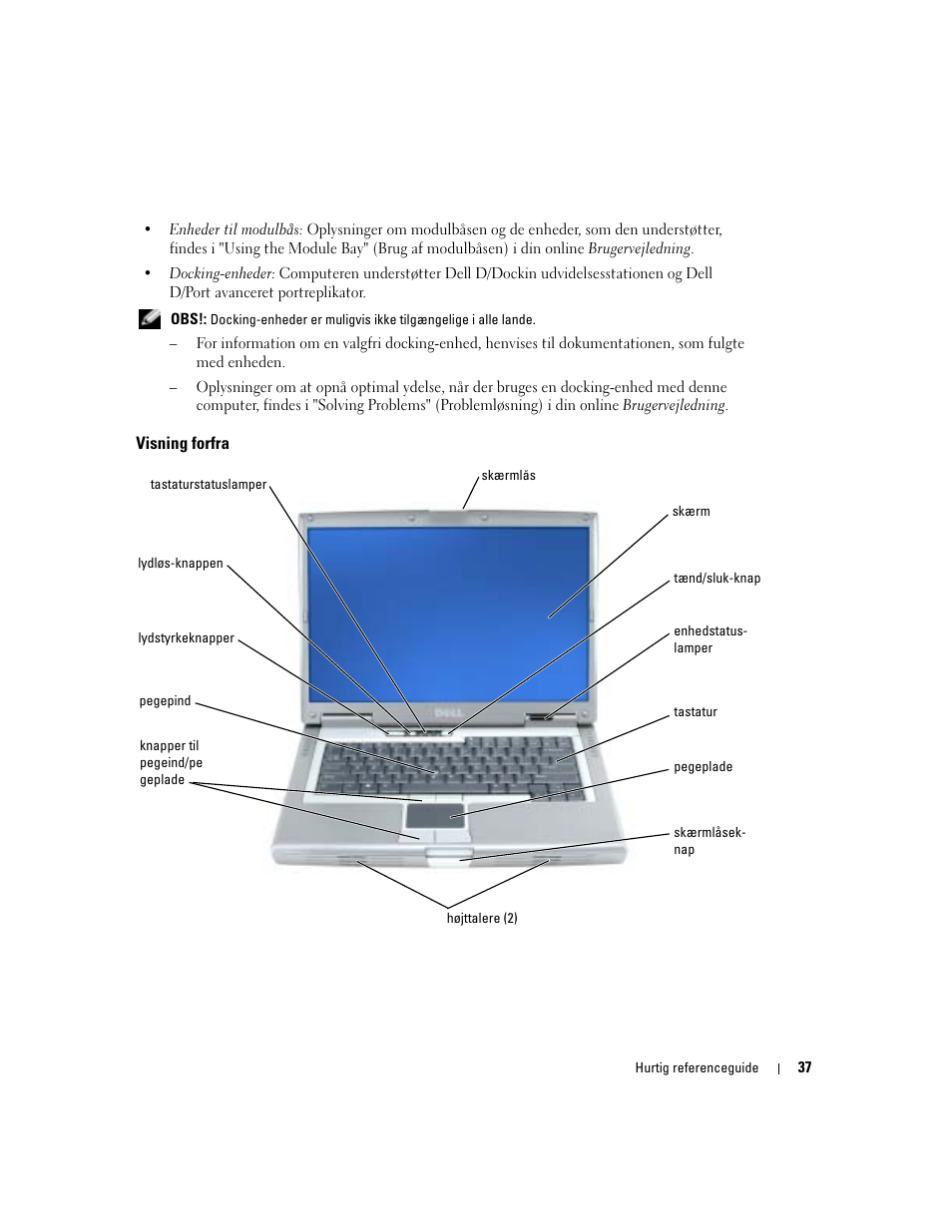 Visning forfra | Dell Latitude D810 User Manual | Page 37 / 208