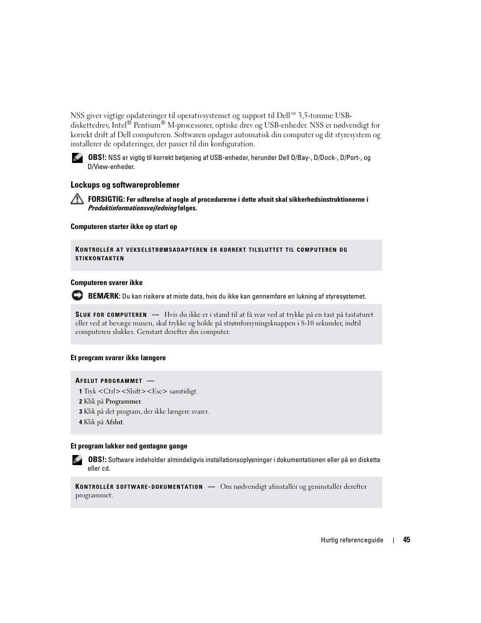 Lockups og softwareproblemer | Dell Latitude D810 User Manual | Page 45 / 208