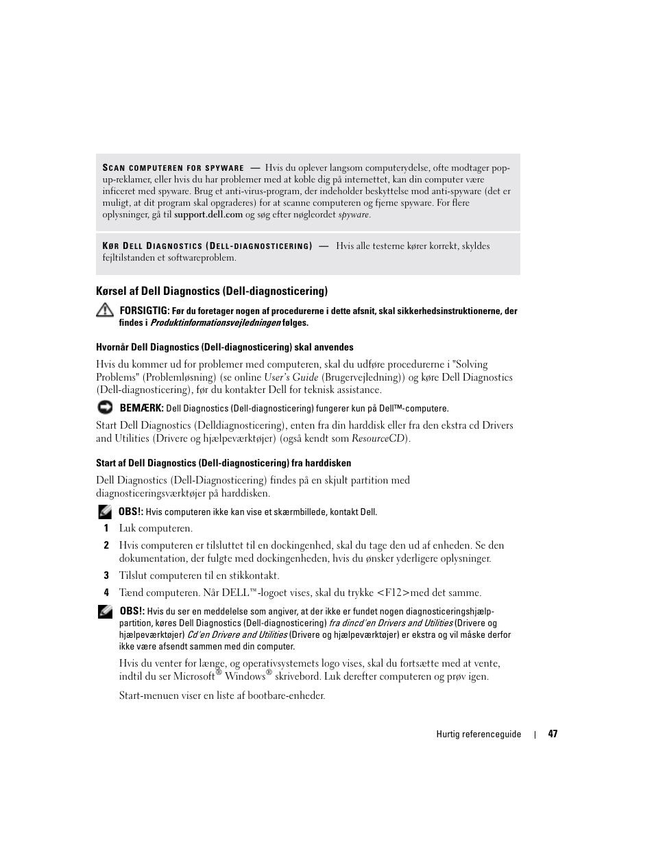 Kørsel af dell diagnostics (dell-diagnosticering) | Dell Latitude D810 User Manual | Page 47 / 208