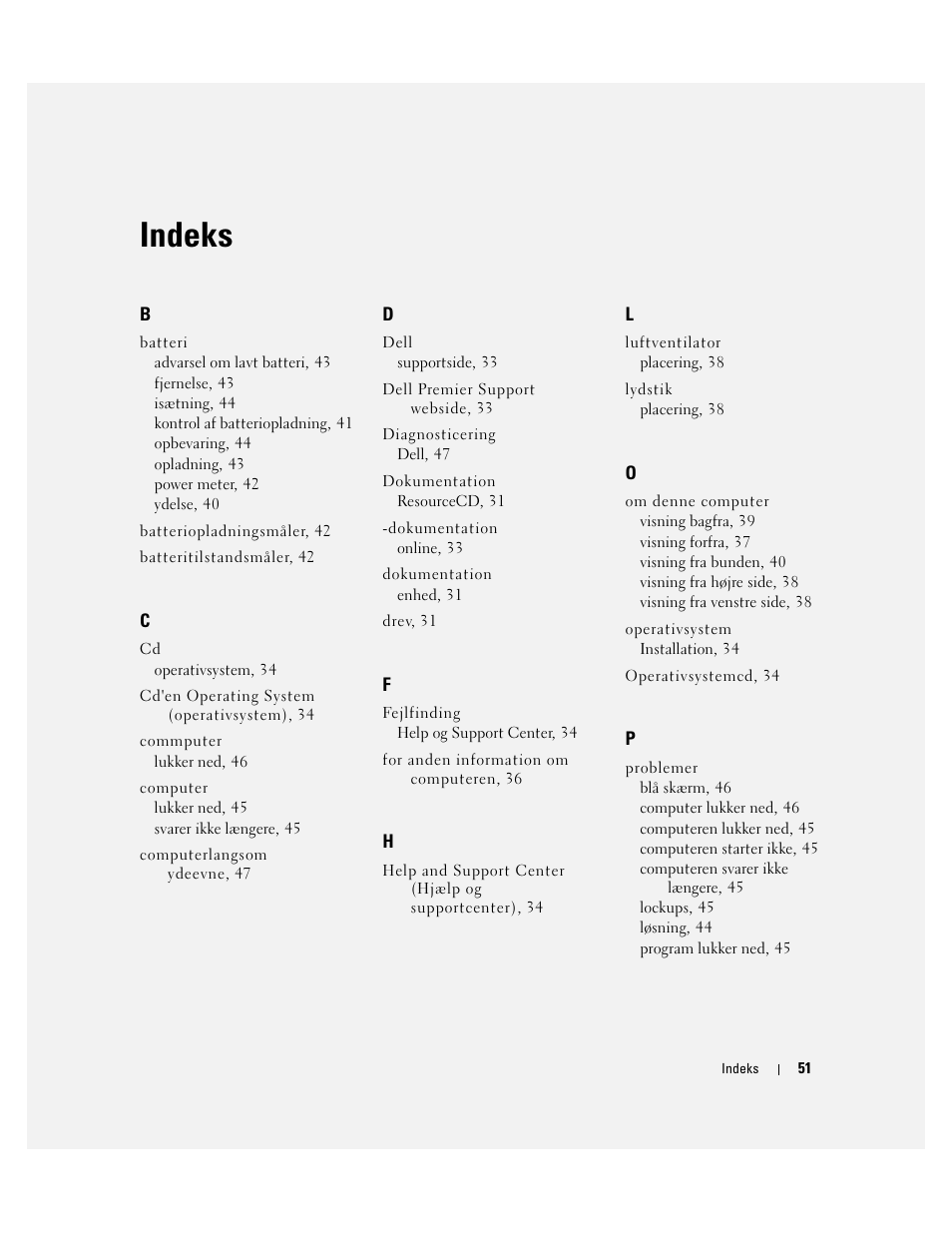 Indeks | Dell Latitude D810 User Manual | Page 51 / 208