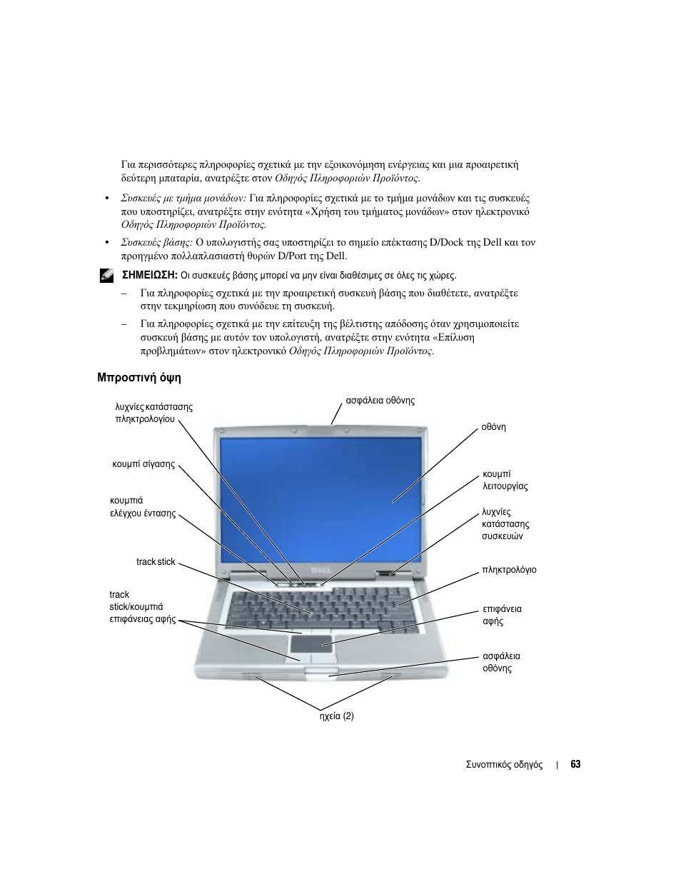 Μπροστινή όψη | Dell Latitude D810 User Manual | Page 63 / 208