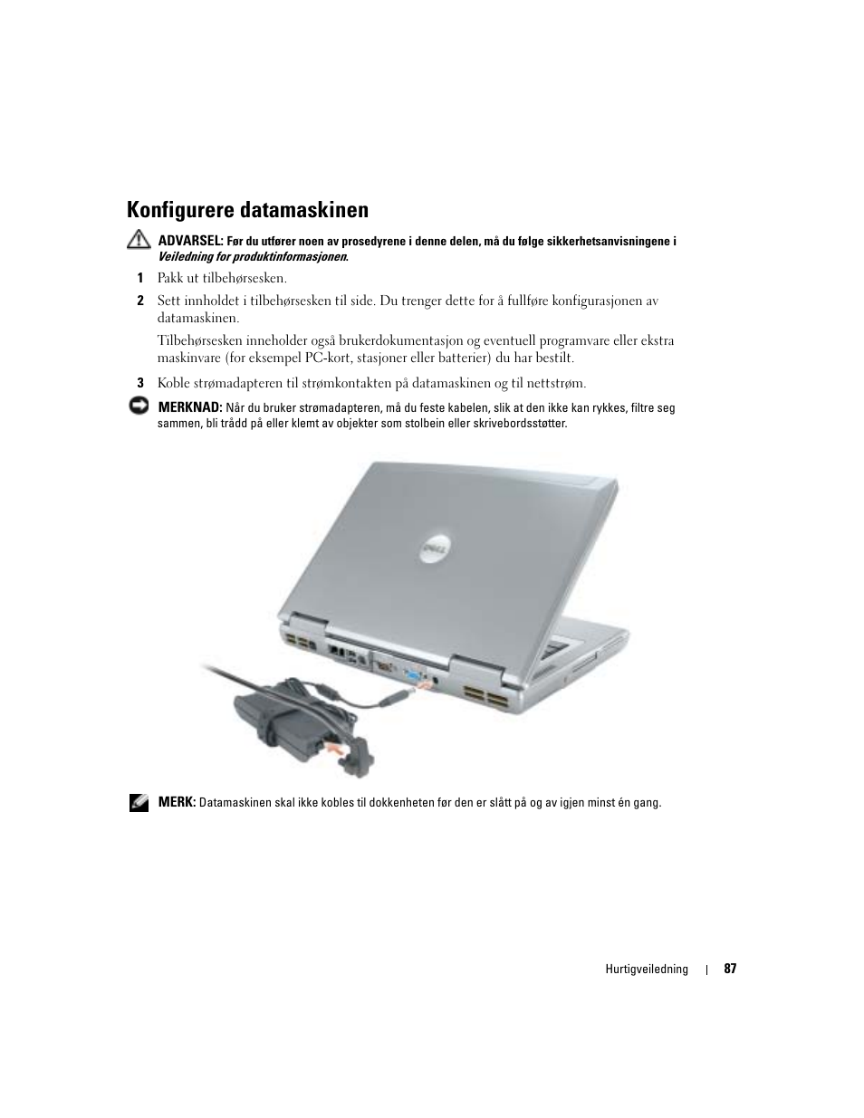 Konfigurere datamaskinen | Dell Latitude D810 User Manual | Page 87 / 208