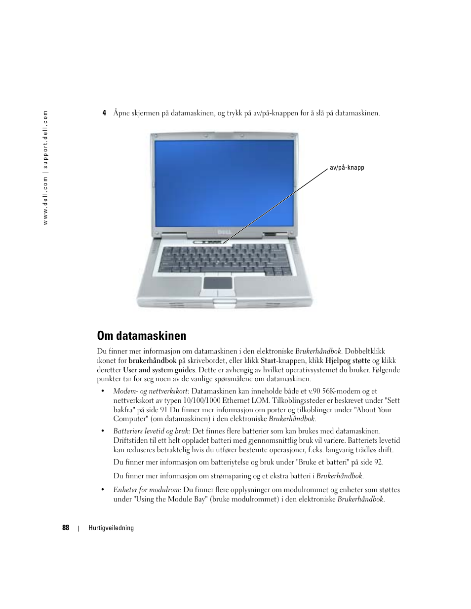 Om datamaskinen | Dell Latitude D810 User Manual | Page 88 / 208
