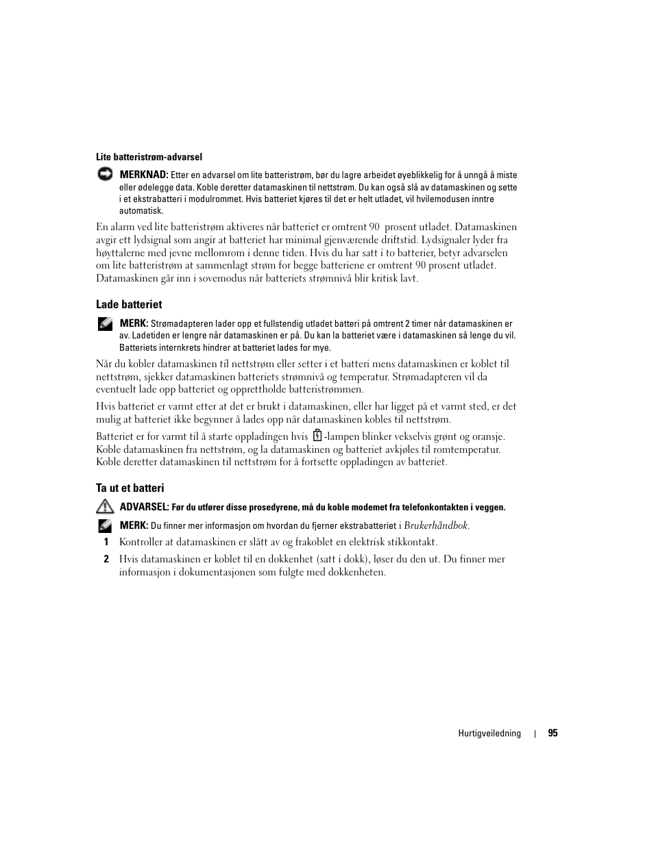 Lade batteriet, Ta ut et batteri | Dell Latitude D810 User Manual | Page 95 / 208