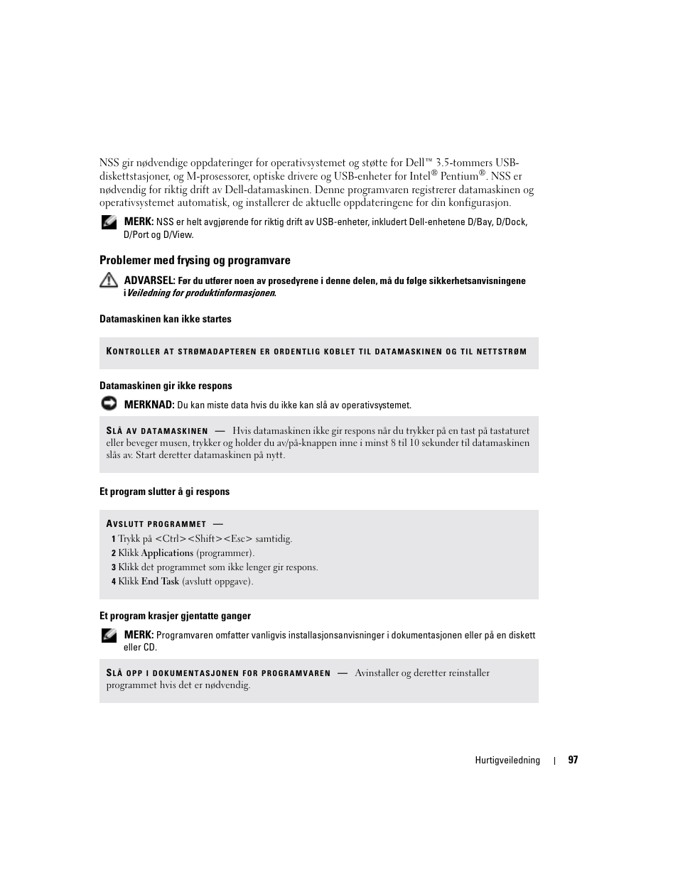 Problemer med frysing og programvare | Dell Latitude D810 User Manual | Page 97 / 208